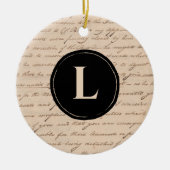 Monogram Initiaal handgeschreven papier Antiek let Keramisch Ornament (Voorkant)