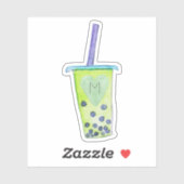 Monogram Initiaal Hart Groene Bubble Tea Sticker (Vel)