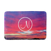 Monogram Initiaal Heet Roze Blauw Zonsondergang Fo Badmat (Voorkant)