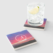 Monogram Initiaal Heet Roze Blauw Zonsondergang Fo Stenen Onderzetter (Zijkant)