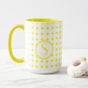 Monogram Initiaal Helder Geel Diamanten Modern Mok