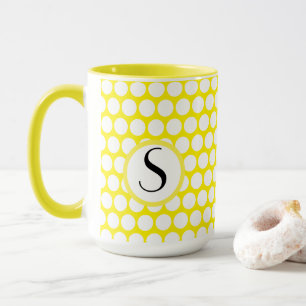 Monogram Initiaal Helder Geel Wit Stippenpatroon Mok