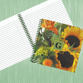 Monogram Initiaal Herfst Zonnebloemen 8.5x8.5 Notitieboek