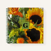 Monogram Initiaal Herfst Zonnebloemen 8.5x8.5 Notitieboek (Voorkant)