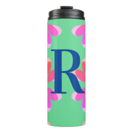 Monogram Initiaal Hot Pink Lime Green Retro Floral Thermosbeker
