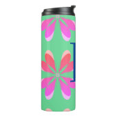 Monogram Initiaal Hot Pink Lime Green Retro Floral Thermosbeker (Gedraaid links)