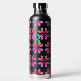 Monogram Initiaal Hot Pink Oranje Blauwgroen Retro Waterfles