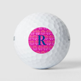 Monogram Initiaal Hot Pink Retro Flower Patroon Golfballen
