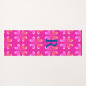 Monogram Initiaal Hot Pink Retro Flower Patroon Yogamat (Achterkant (horizontaal))