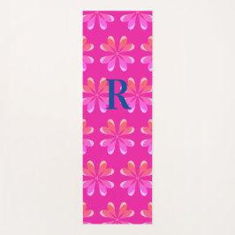 Monogram Initiaal Hot Pink Retro Flower Patroon Yogamat