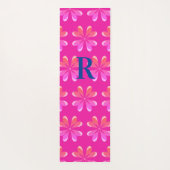 Monogram Initiaal Hot Pink Retro Flower Patroon Yogamat (Achterkant)