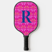 Monogram Initiaal Hot Pink Retro Pickleball Paddle (Voorkant)
