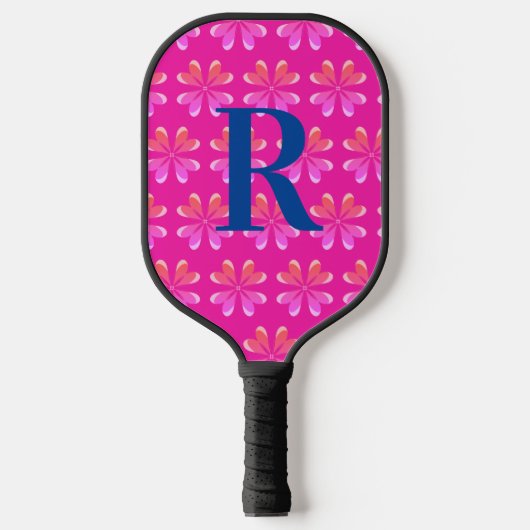 Monogram Initiaal Hot Pink Retro Pickleball Paddle (Voorkant)