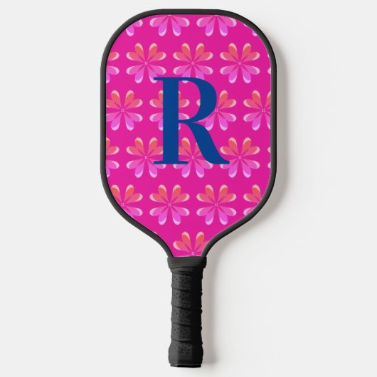 Monogram Initiaal Hot Pink Retro Pickleball Paddle (Achterkant)