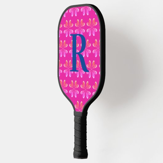 Monogram Initiaal Hot Pink Retro Pickleball Paddle (Links)