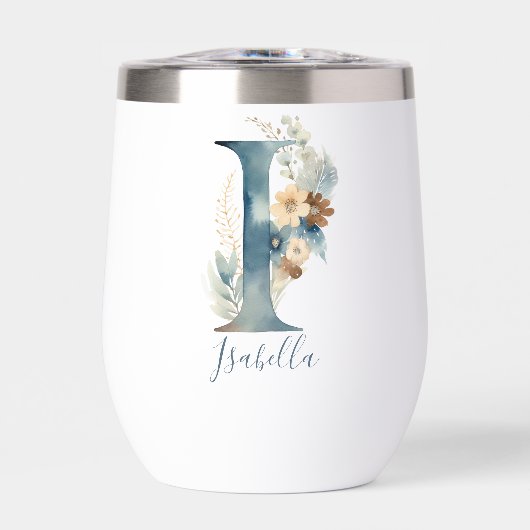 Monogram Initiaal I Blauwe Bloemrijke Waterverf Ca (Voorkant)