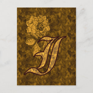 Monogram Initiaal I Elegante Gouden Pioen Roos Briefkaart