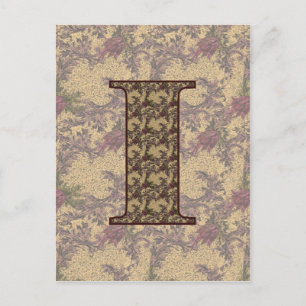 Monogram Initiaal I Elegante Vintage Bloem  Briefkaart