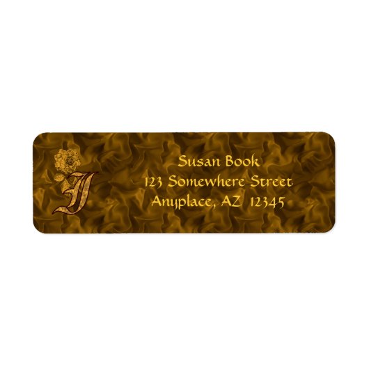 Monogram Initiaal I Gouden Pioen Retouradres Etiket (Voorkant)