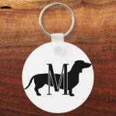 Monogram Initiaal Ik Hou Van Dachshunds Silhouet Sleutelhanger (Voorkant)