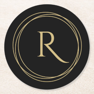 Monogram Initiaal in cirkels Ronde Kartonnen Onderzetter