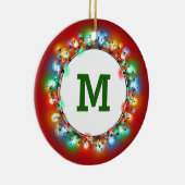 Monogram Initiaal in vakantielichten met jaar Keramisch Ornament (Rechts)