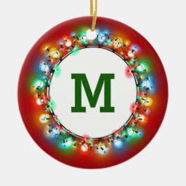 Monogram Initiaal in vakantielichten met jaar Keramisch Ornament