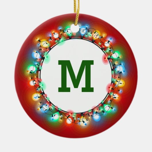 Monogram Initiaal in vakantielichten met jaar Keramisch Ornament (Voorkant)