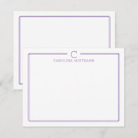 Monogram Initiaal Informele Paarse Rand Briefpapie