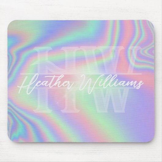 Monogram Initiaal iriserend hologram mousepad Muismat (Voorkant)