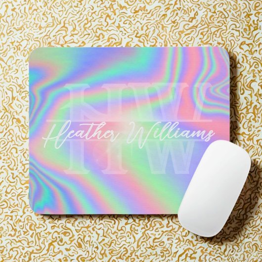 Monogram Initiaal iriserend hologram mousepad Muismat