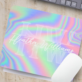 Monogram Initiaal iriserend hologram mousepad Muismat