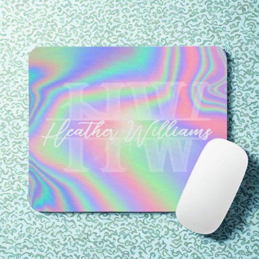 Monogram Initiaal iriserend hologram mousepad Muismat