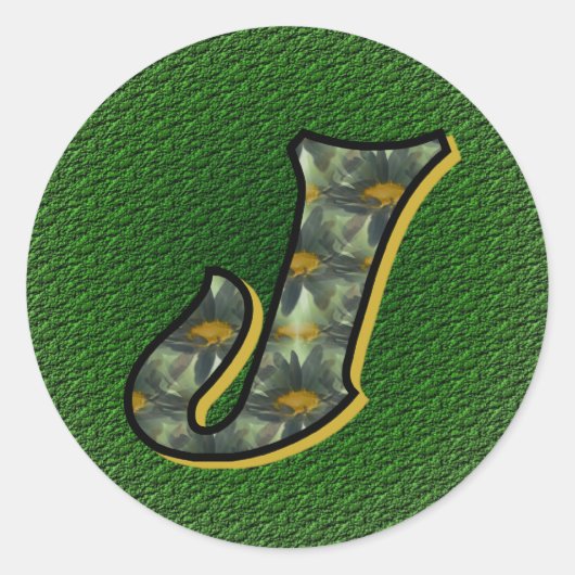 Monogram Initiaal J Black Daisies Sticker (Voorkant)