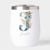Monogram Initiaal J Blue Floral Waterverf Gift Her (Voorkant)