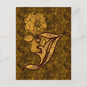 Monogram Initiaal J Elegante Gouden Pioen Roos Briefkaart