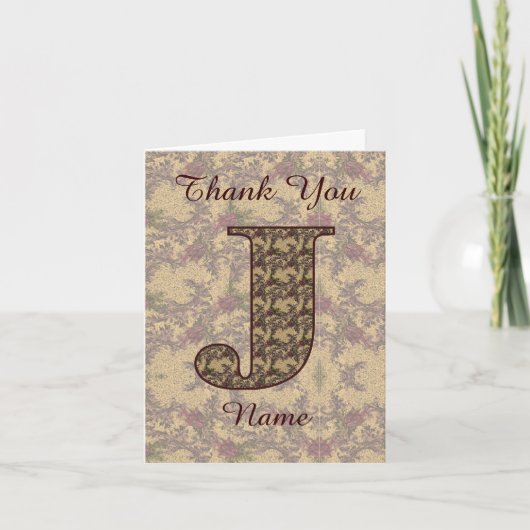 Monogram Initiaal J Elegante Vintage Bloem Bedankkaart (Voorkant)