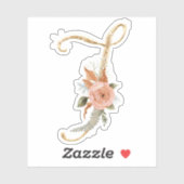 Monogram Initiaal J Goud Glitter Pioen Roos Bloeme Sticker (Vel)