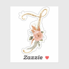 Monogram Initiaal J Goud Glitter Pioen Roos Bloeme Sticker