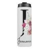 Monogram Initiaal J Pink Boho Girly Floral Thermosbeker (Voorkant)