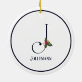 Monogram Initiaal J Vintage Kerst Keramisch Ornament (Achterkant)