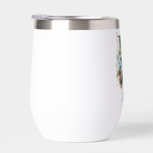 Monogram Initiaal K Blauwe Bloemen Waterverf Gift (Rechts)