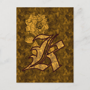 Monogram Initiaal K Elegante Gouden Pioen Roos Briefkaart