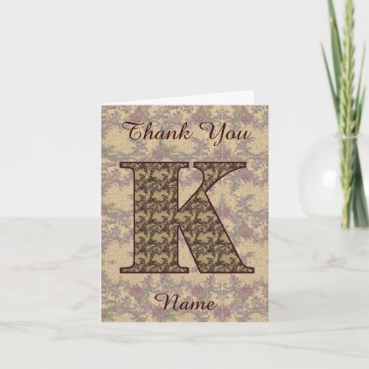 Monogram Initiaal K Elegante Vintage Bloem Bedankkaart (Voorkant)