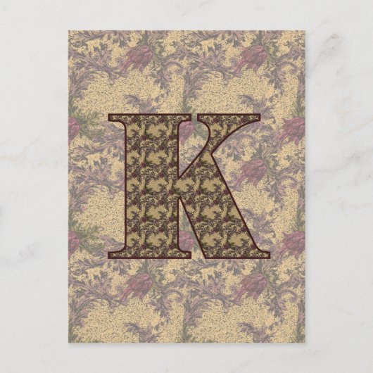 Monogram Initiaal K Elegante Vintage Bloem Briefkaart (Voorkant)