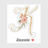 Monogram Initiaal K Goud Glitter Pioen Roos Bloeme Sticker (Vel)