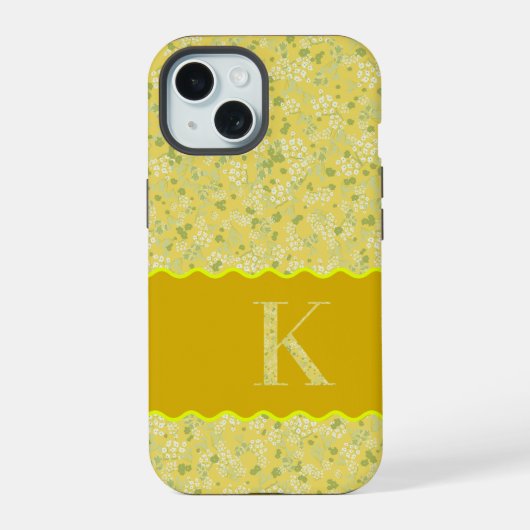MONOGRAM INITIAAL K YELLOW LITTLE FLOWERS iPhone 15 CASE (Achterkant)