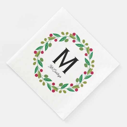Monogram initiaal - Kerstkrans Servet (Hoek)