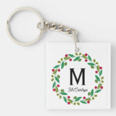 Monogram initiaal - Kerstkrans Sleutelhanger (voorkant)