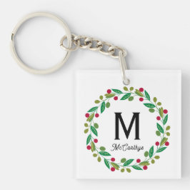 Monogram initiaal - Kerstkrans Sleutelhanger